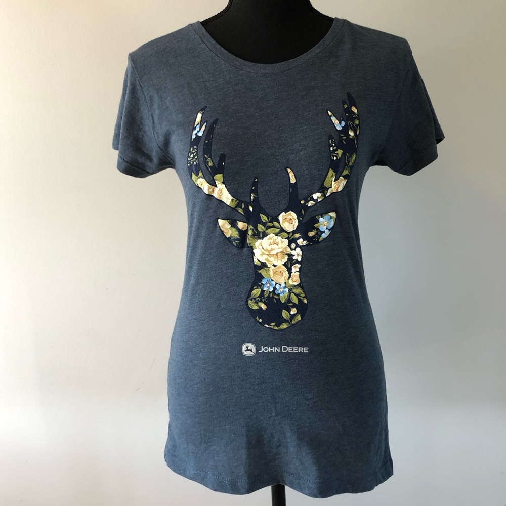 John Deere Women's Blue Fitted Graphic Short sleeve Tee T-shirt size S